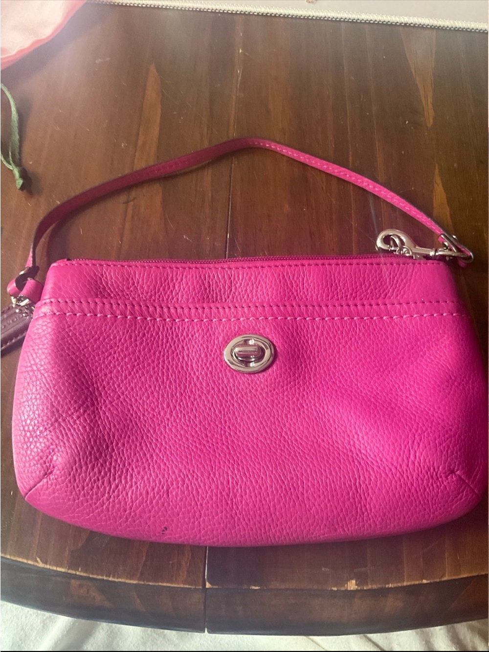 Coach Hot Pink Pebbled Leather Wristlet